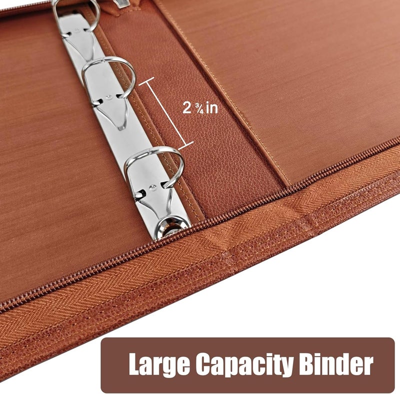 LLi Cufite 3 Rings Check Binder for End-Stub Deskbook Checks, Zipper Business Check Binder, 3 on a Page, Fit 3 & 9 Holes Check Faux Leather (Brown) - Image 5